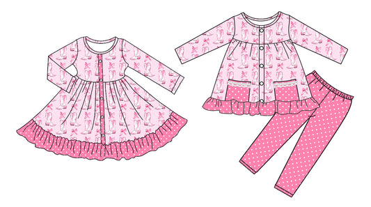 25.7.28 custom each style moq 5eta 4-6week Sibling Sisters boot bow baby girl long sleeve pants sets and dress match family design