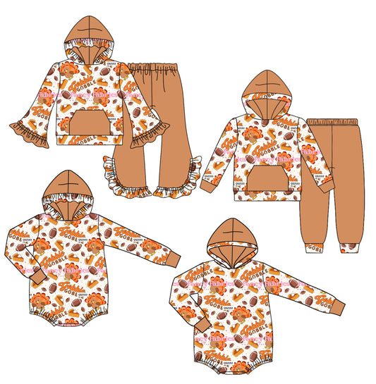 25.7.30 custom each style moq 5 eta 4-6week Sibling Sisters turkey baby girl long sleeve pants sets 1 and sets 2 and romper 1 and romper 2 match family design