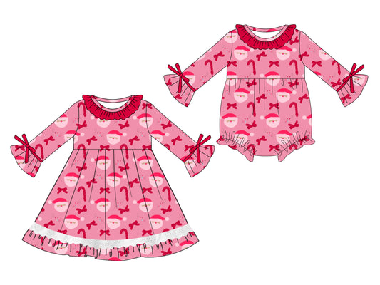 25.6.5 custom each style moq 5eta 4-6week Sibling Sisters Christmas bow baby girl long sleeve dress and rompers match family design