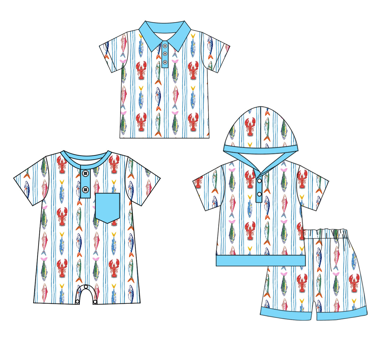 3.14 Custom moq 5 mix size Sibling Baby Boy's Stripe Short-Sleeved Hooded Top Shorts Set Matching Short-Sleeved Polo Shirt Romper Outfit for Infants