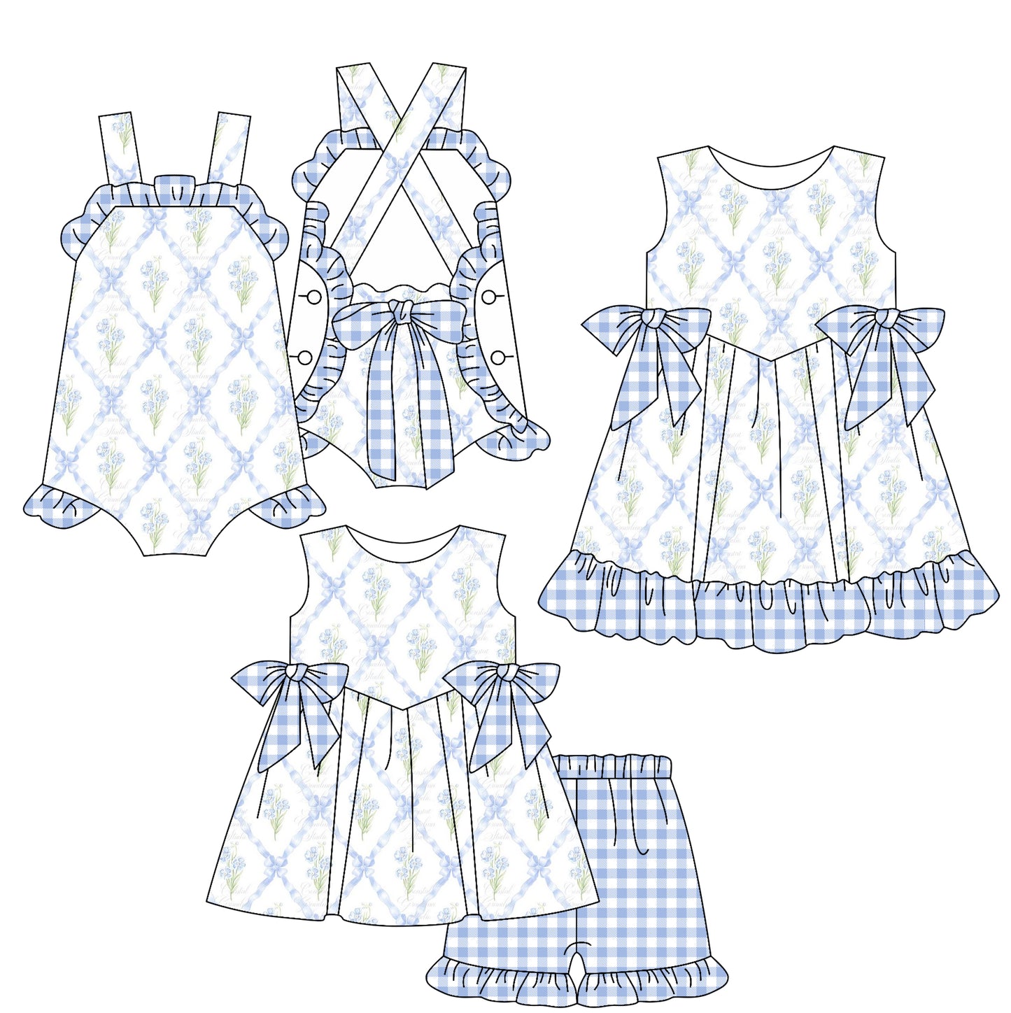 2.15 custom each style moq 5eta 4-6week Sibling Sisters floral baby girl short sleeve shorts sets and dress and rompers match family design