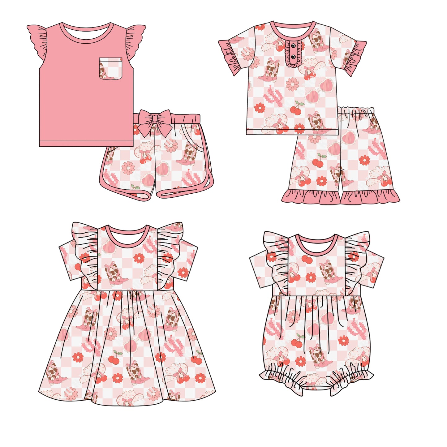 12.18 custom each style moq 5eta 4-6week Sibling Sister boot hat pink baby girl short sleeve shorts sets and sets 2 and girls romper and boy romper and dress match design