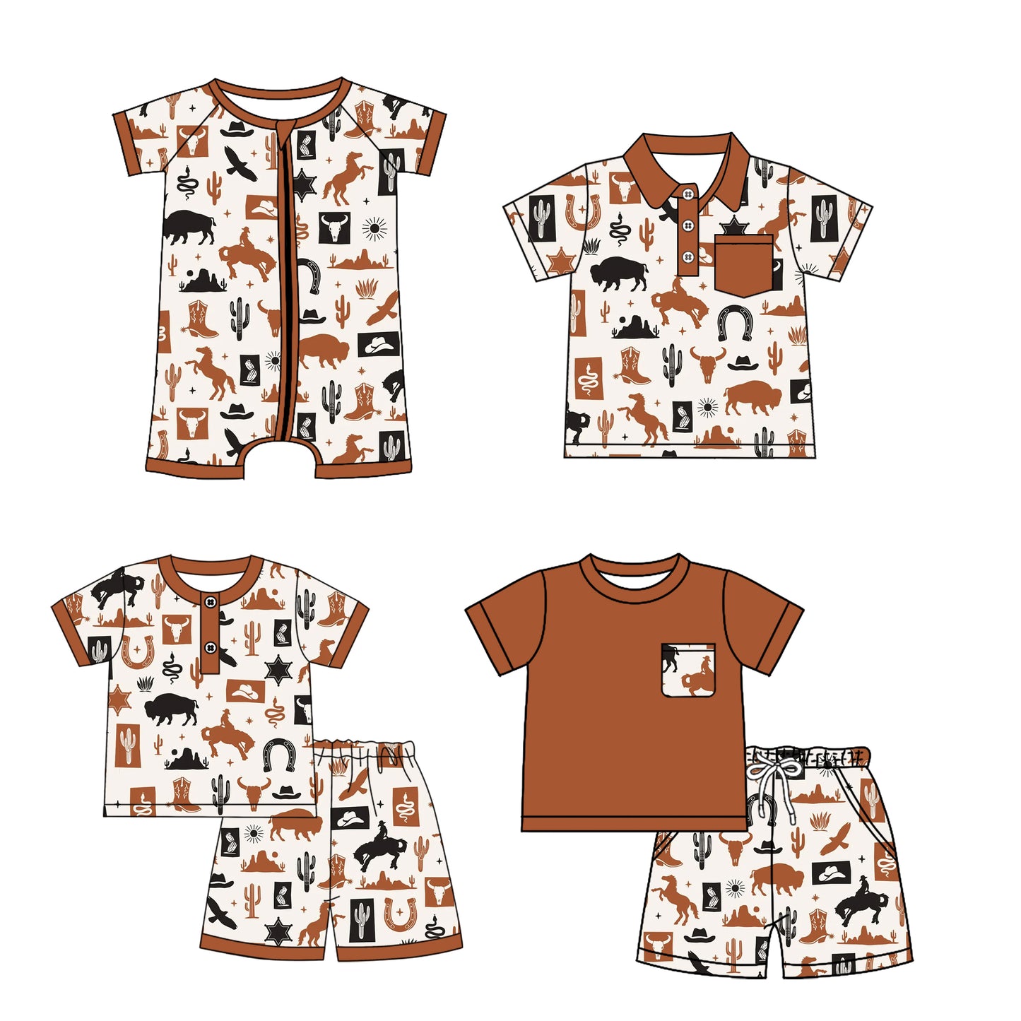 4.1 custom each style moq 5eta 4-6week Sibling Sister riding horse cow head baby boy sets 1 and sets 2 and boy rompers and top match family design