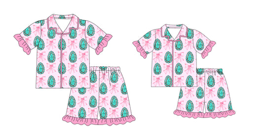12.23 custom each style moq 5eta 4-6week Sibling Sister bow short sleeve shorts sets and adult sets match design