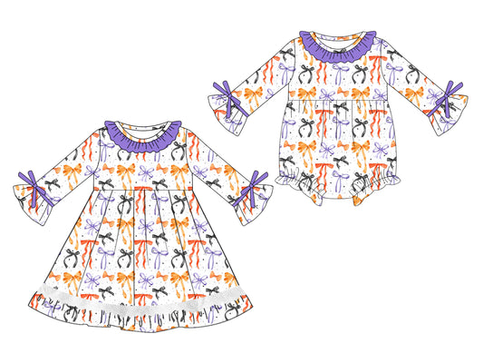 25.5.12 custom each style moq 5eta 4-6week Sibling Sisters bow baby girl long sleeve dress and rompers match family design