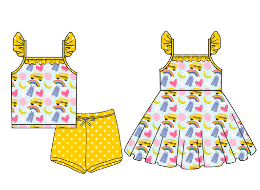 3.22 custom each style moq 5eta 4-6week Sibling Sister baby girl short sleeve shorts sets and dresses match design