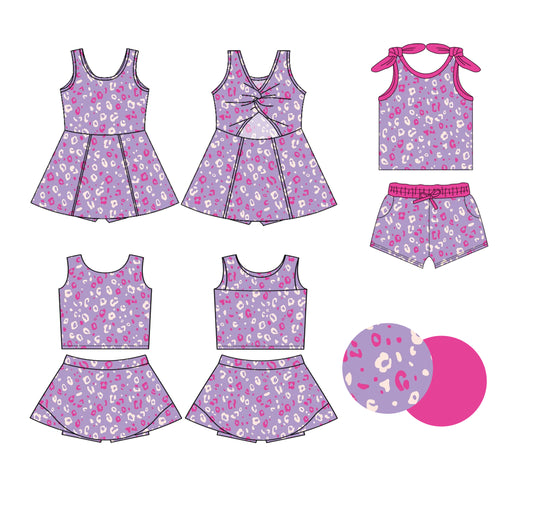 25.5.26 custom each style moq 5eta 4-6week Sibling Sister leopard purple baby girl short sleeve shorts sets and skirts sets and dress match design