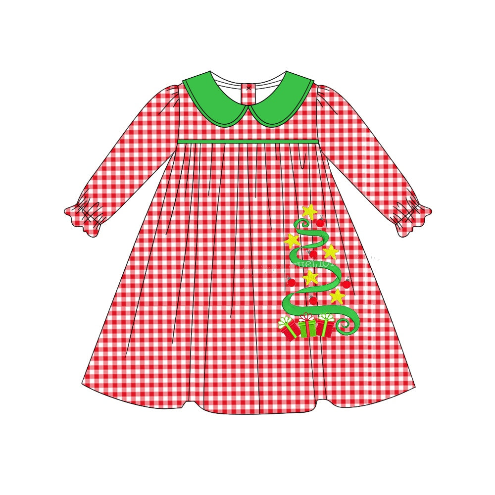 6.4 custom each style moq 5eta 4-6week Sibling Sister Christmas trees red grid green baby girls outfits and dress match family design