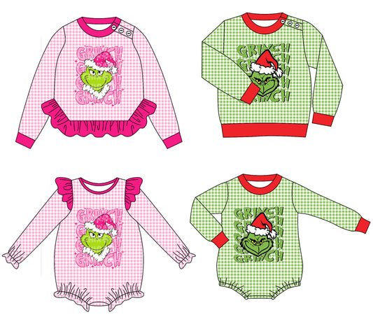 25.8.7 custom each style moq 5eta 4-6week Sibling Sisters Christmas baby girl long sleeve romper 1 and romper 2 and top 1 and top 2 match family design