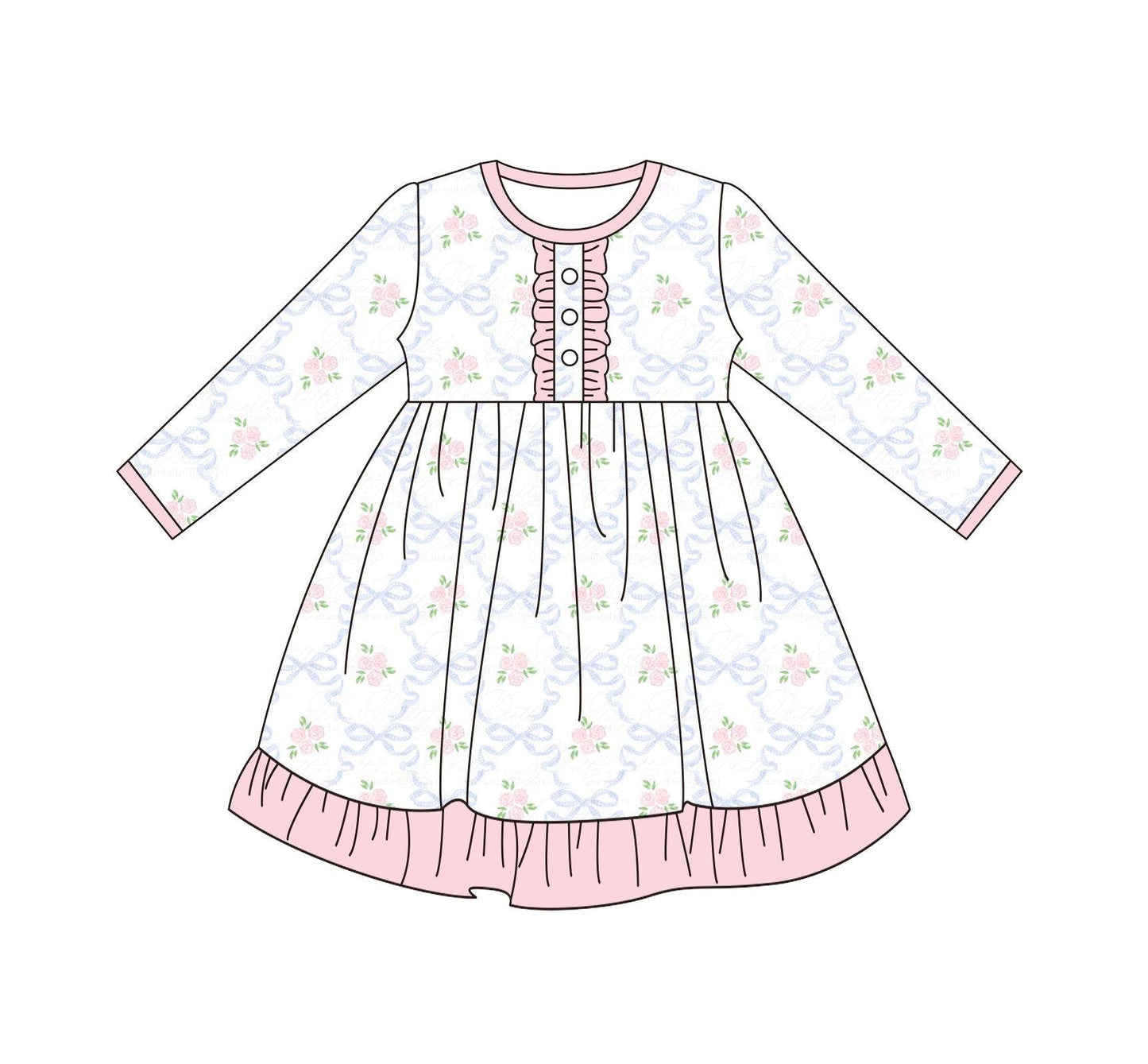 5.17custom each style moq 5eta 4-5week Sibling Sister flower print pink girls set and dress match family design