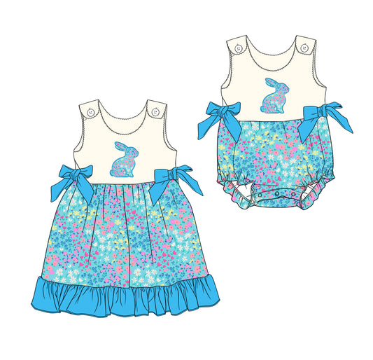 25.12.17 custom each style moq 5 eta 6-8week Sibling Sister bunny floral baby short sleeve romper and dress match design