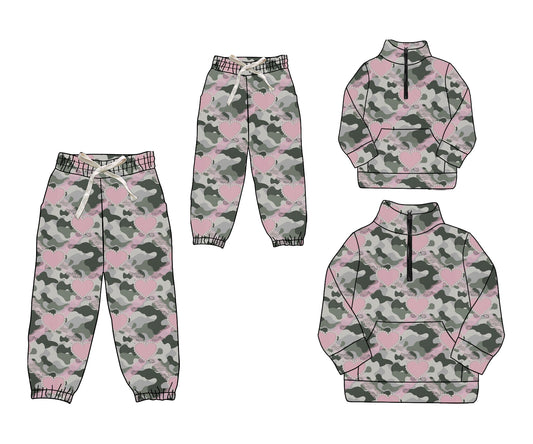 25.9.2 custom each style moq 5eta 4-6week Sibling Sister camouflage baby long sleeve top and pant and adult top and adult pant match design