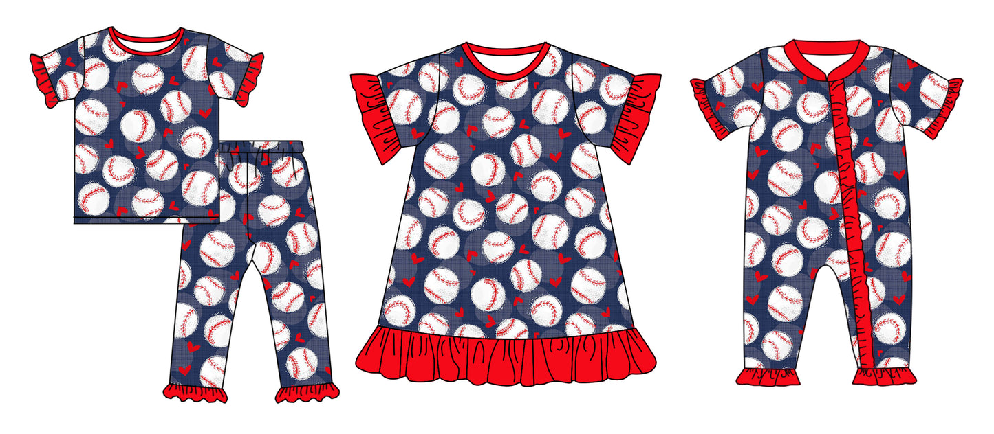 12.2 custom each style moq 5eta 4-6week Sibling Sister baseball love baby girl sets and dress and rompers match family design