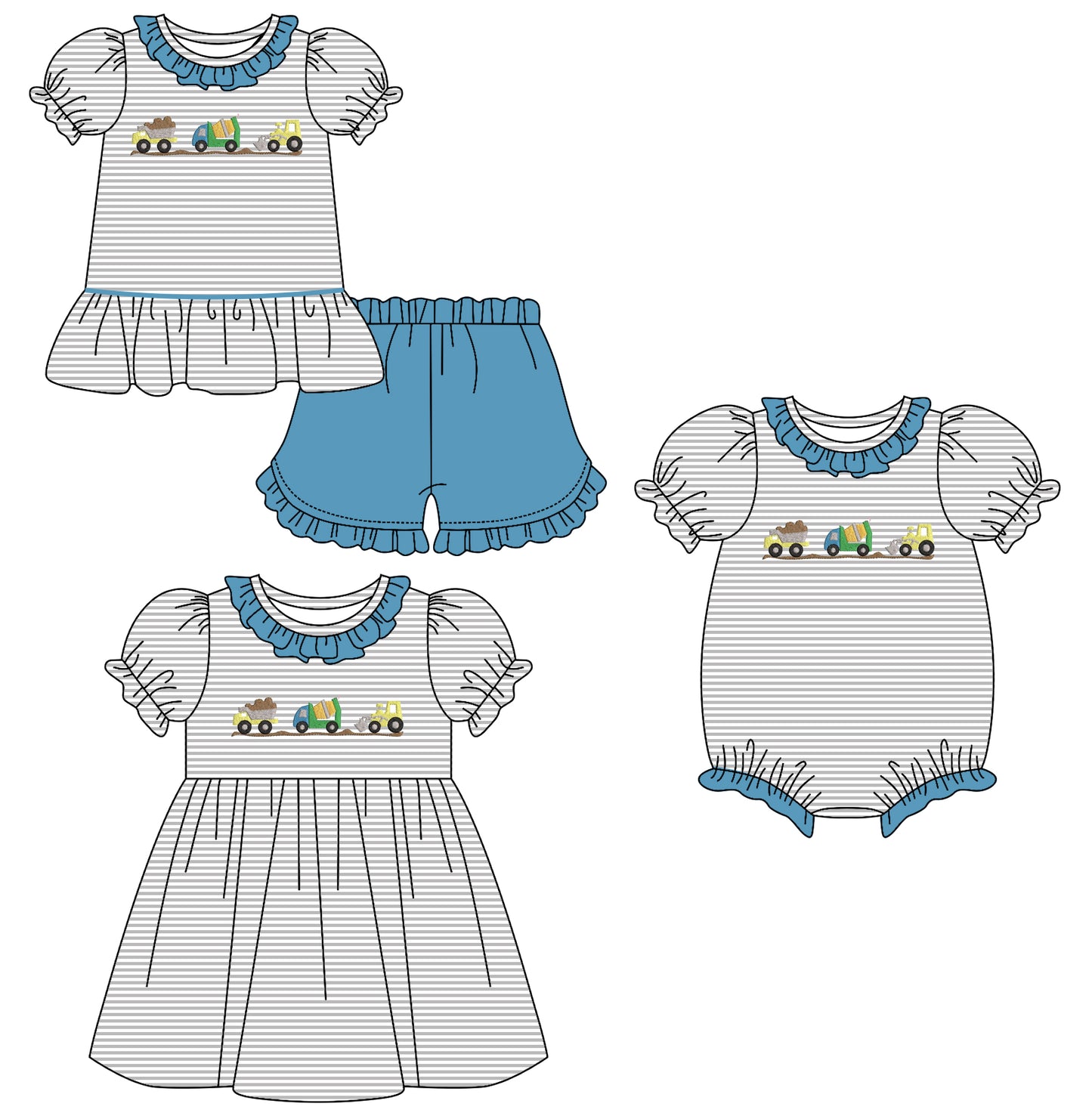 25.10.23 custom each style moq 5 eta 6-8week Sibling Sister baby short sleeve shorts sets and romper and dress match design