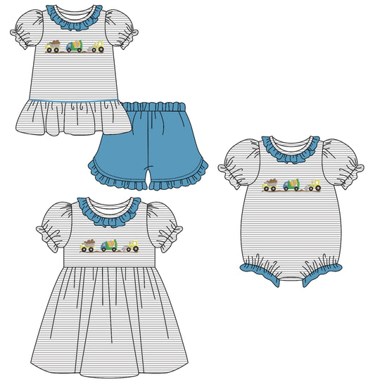 25.10.23 custom each style moq 5 eta 6-8week Sibling Sister baby short sleeve shorts sets and romper and dress match design