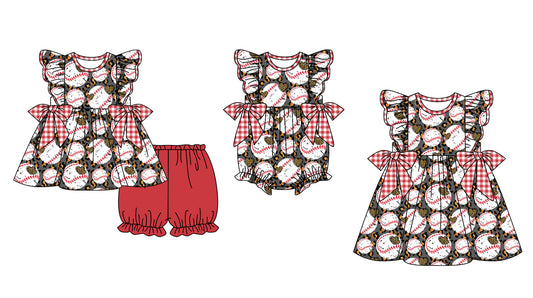 11.30 custom each style moq 5eta 4-6week Sibling Sister baseball baby girl short sleeve shorts sets and dress and rompers match family design