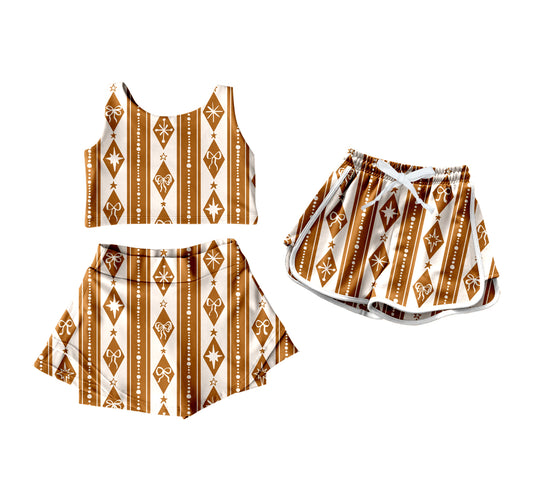 4.24 custom each style moq 5eta 4-6week Sibling Sister geometric baby girls clothes Short sleeve yoga dress and shorts match family design