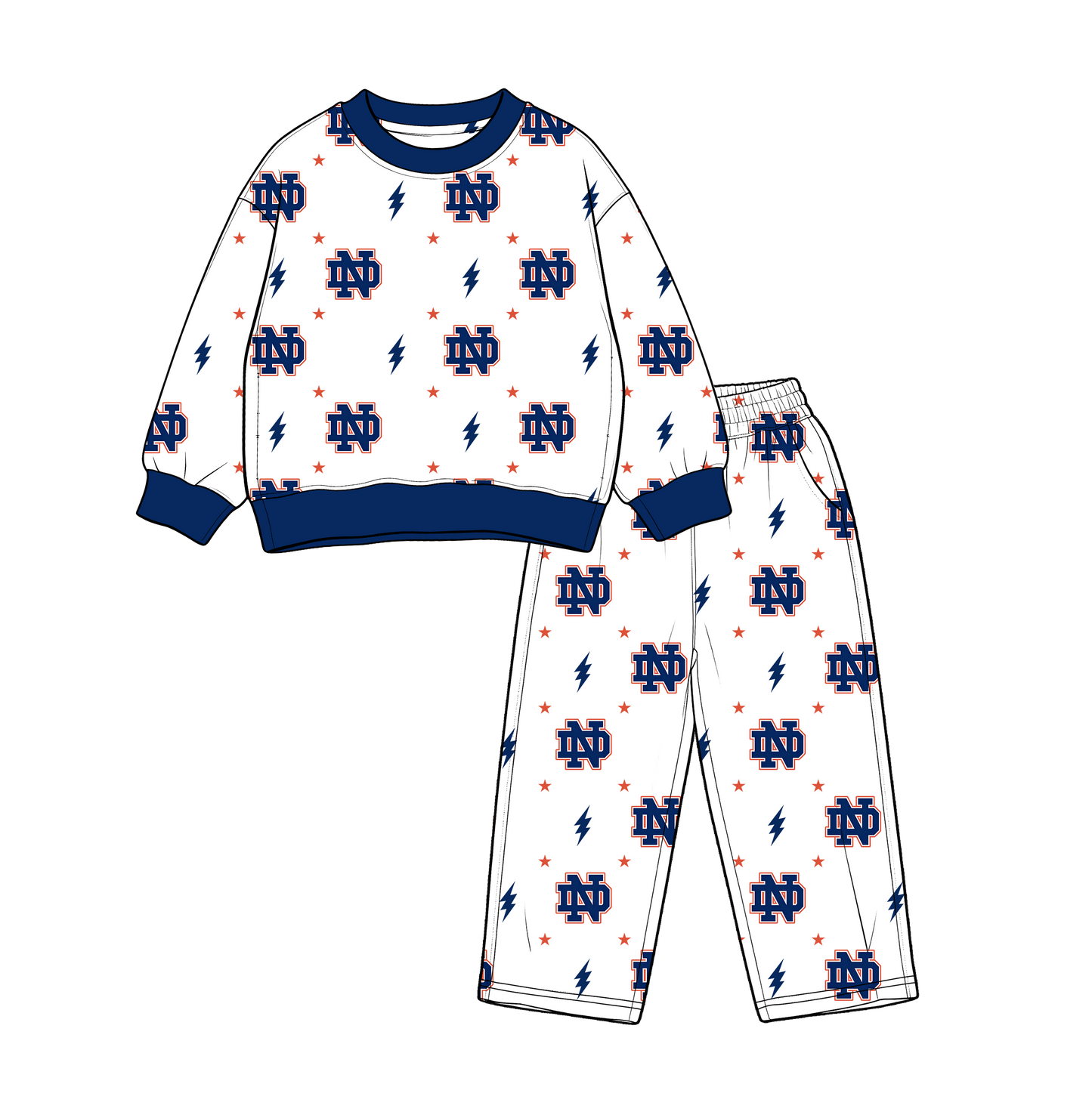 custom moq 5 mix size MSD071109 Baby Kids White Printed Long Sleeve Tops Pants Team Casual Set