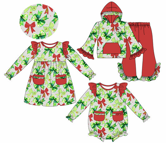 25.7.21 custom each style moq 5eta 4-6week Sibling Sisters Christmas bow baby girl long sleeve pants sets and dress and rompers match family design