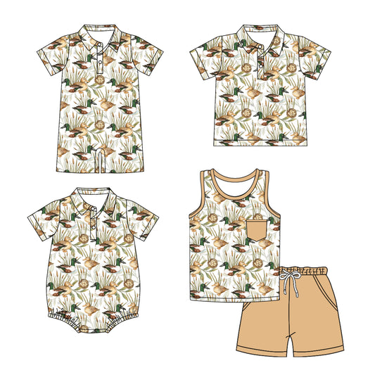 3.14 custom each style moq 5eta 4-6week Sibling Sister duck baby boy sets and boy rompers 1 and romper 2 and top match family design