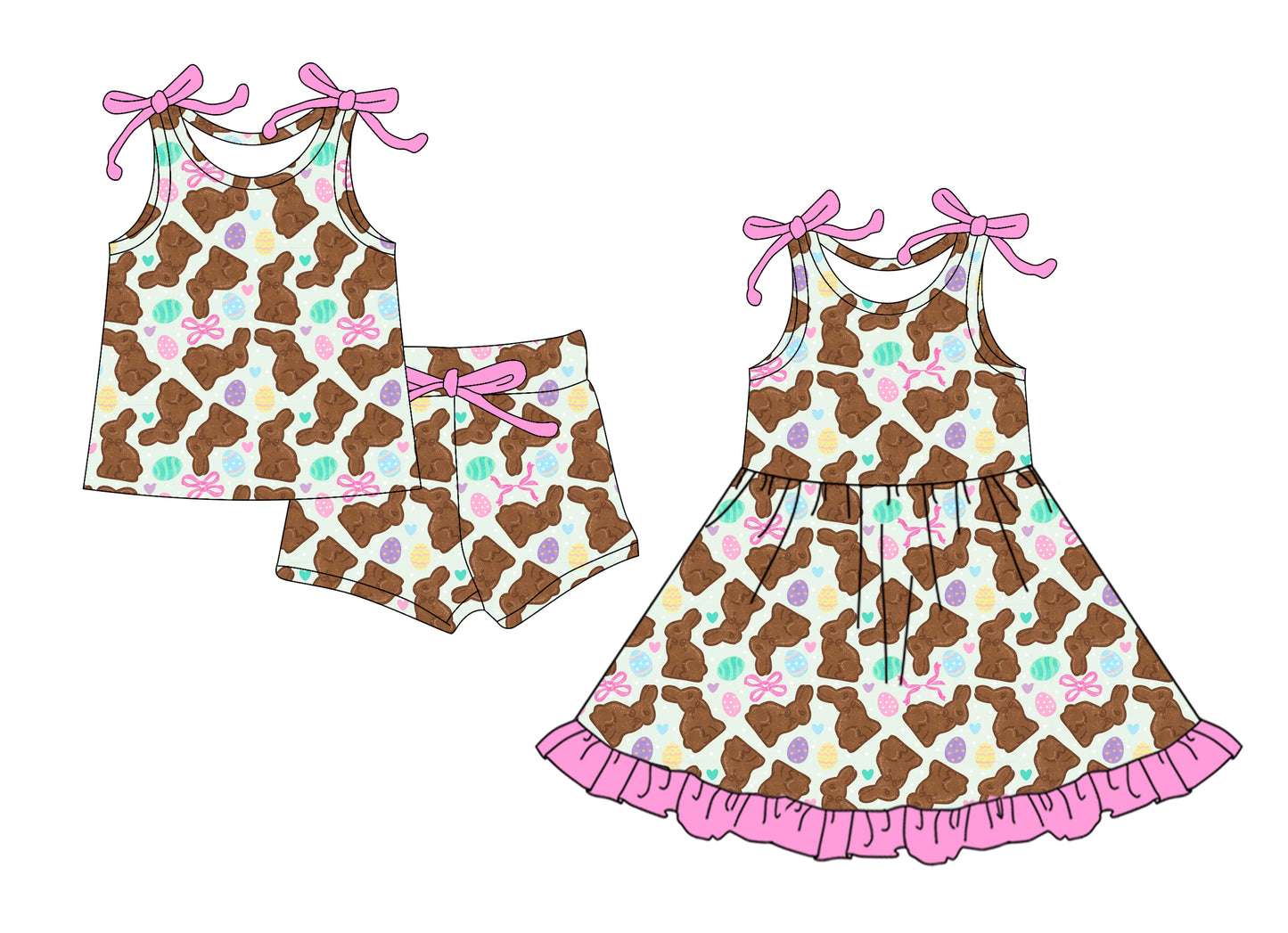 26.1.5 custom each style moq 5 eta 6-8week Sibling Sister bunny bow baby short sleeve shorts sets and dress match design
