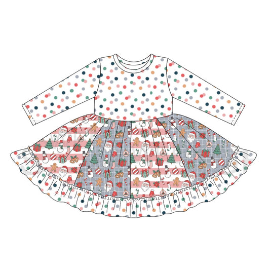 6.23 custom each style moq 5eta 4-6week baby girls clothes Christmas  long sleeve girls dress