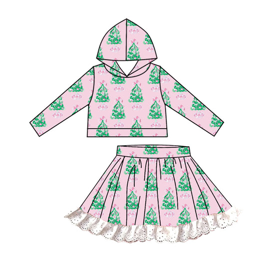 6.28 custom each style moq 5eta 4-6week baby girls clothes Christmas trees hooded long sleeve girls dress