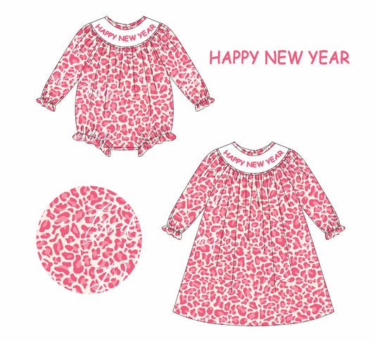 25.7.24 custom each style moq 5eta 4-6week Sibling Sisters NEW YEAR leopard baby girl long sleeve dress and rompers match family design