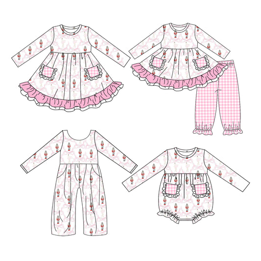 25.5.19 custom each style moq 5eta 4-6week Sibling Sisters bow baby girl long sleeve pants sets and romper and dress and jumpsuits match family design