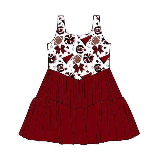 Custom moq 5 mix size milk silk summer teams Baby Girls Sleeveless Dark Red Knee-Length Dress Cute Clothing for Little Girls