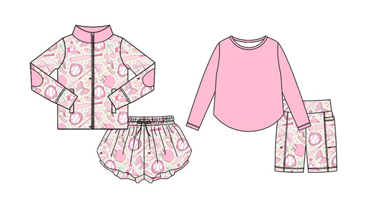 25.8.30 custom each style moq 5eta 4-6week Sibling Sisters baseball pink baby girl long sleeve shorts sets and skirts sets match family design