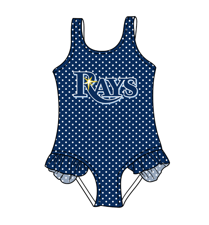 Custom moq 5 mix size milk silk summer teams Blue Baby Girl Sleeveless Polka Dot Lace Onesie Swimsuit Cute Summer Beachwear for Little Girls