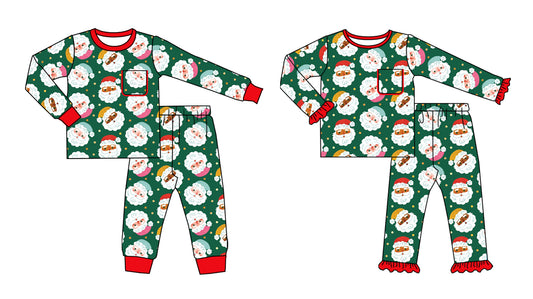 25.7.4 custom each style moq 5eta 4-6week Sibling Sisters Christmas green baby boy long sleeve pants sets 1 adn sets 2 match family design
