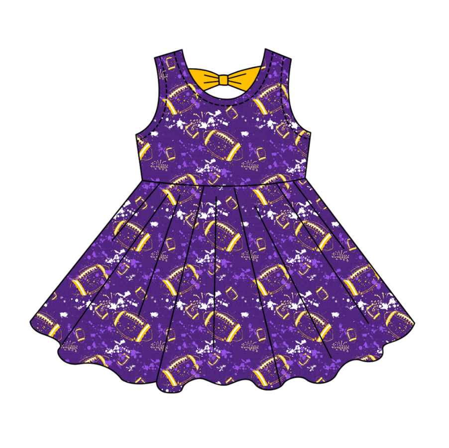 Custom moq 5 mix size milk silk summer teams Baby Girls Football  Sleeveless Bow Back Cutout Knee Length Dresses