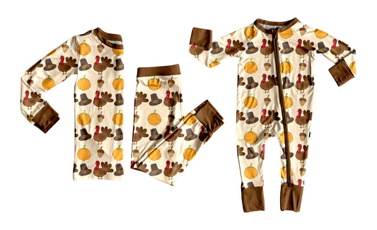25.7.7 custom each style moq 5eta 4-6week Sibling Sisters pumpkin turkey baby boy long sleeve pants sets and rompers match family design