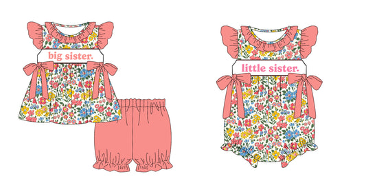 12.27 custom each style moq 5eta 4-6week Sibling Sister big sister baby girl short sleeve shorts sets and rompers match design