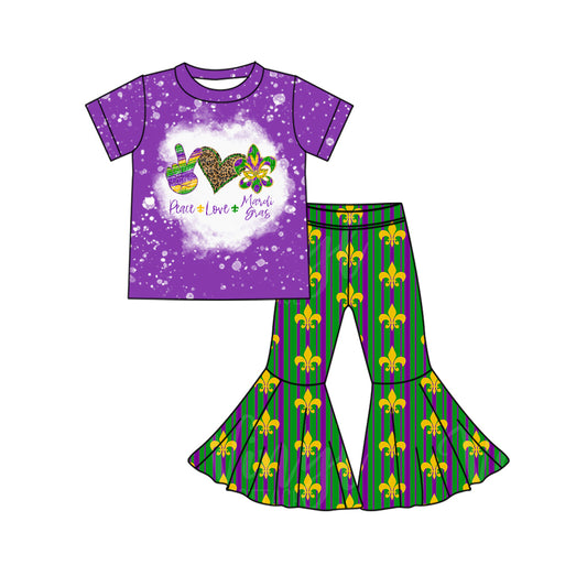 10.12 custom each style moq 5eta 4-6week baby girls clothes MARDI GRAS purple short sleeve pants sets