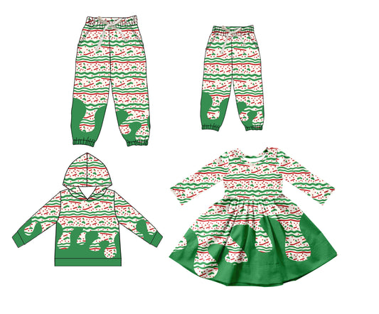 25.8.5 custom each style moq 5eta 4-6week Sibling Sister long sleeve dress and hooded top and pants and adult pant match design