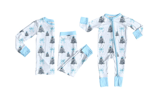 25.7.25 custom each style moq 5eta 4-6week Sibling Sister Christmas trees blue baby boy long sleeve pants sets and rompers match family design