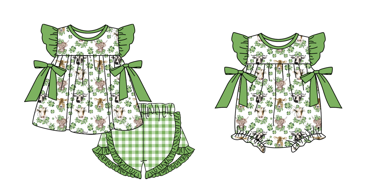 11.13 custom each style moq 5eta 4-6week Sibling Sister cow head floral baby girl short sleeve shorts sets and rompers match design