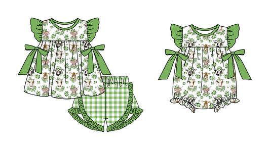 11.13 custom each style moq 5eta 4-6week Sibling Sister cow head floral baby girl short sleeve shorts sets and rompers match design