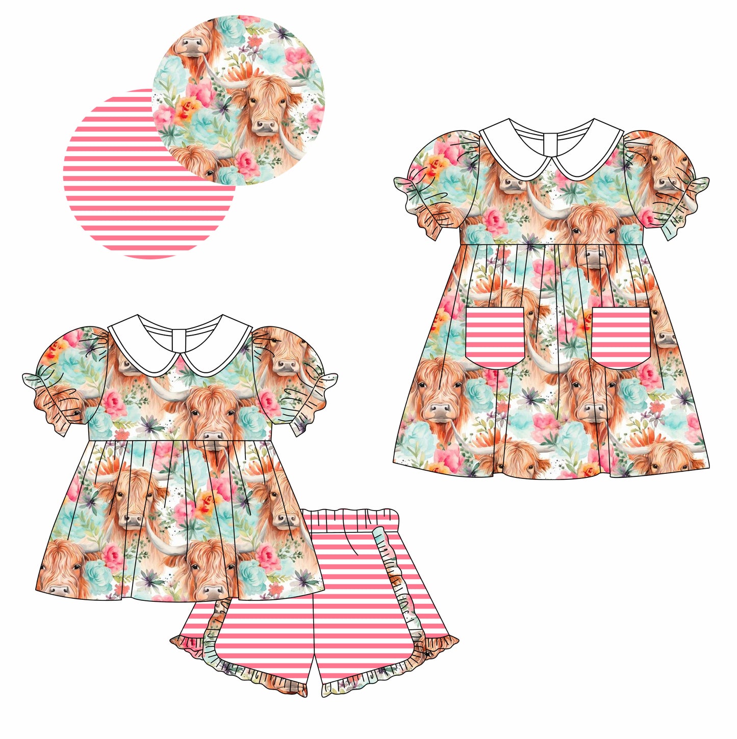 11.25 custom each style moq 5eta 4-6week Sibling Sister alpine floral baby girl short sleeve shorts sets and dresses match design