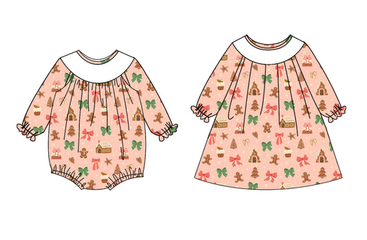 25.6.14 custom each style moq 5eta 4-6week Sibling Sisters Christmas bow baby girl long sleeve dress and rompers match family design