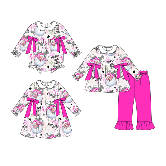 25.8.11 custom each style moq 5eta 4-6week Sibling Sisters Christmas pink baby girl long sleeve pants sets and dress and rompers match family design