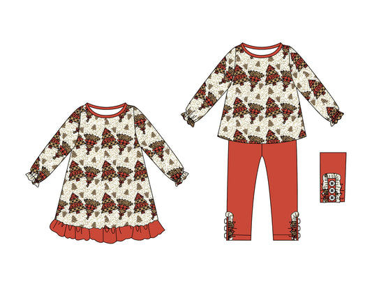 25.9.6 custom each style moq 5eta 4-6week Sibling Sisters Christma trees baby girl long sleeve pants sets and dress match family design