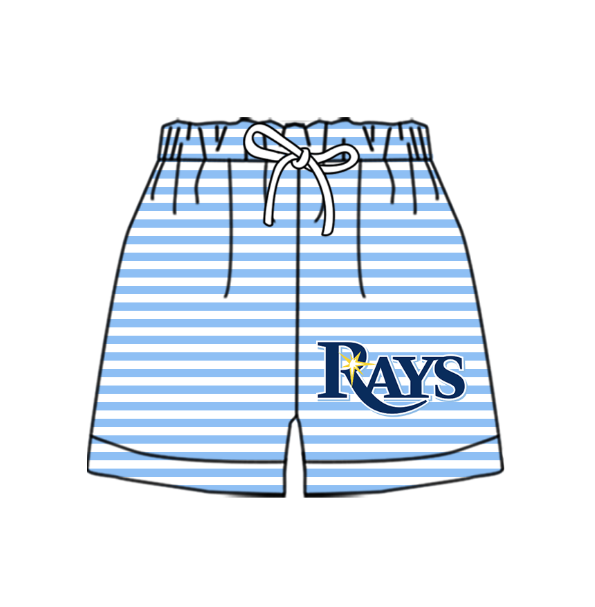 Custom moq 5 mix size milk silk summer teams Baby Blue Striped Drawstring Shorts for Children Elastic Waist Kids Summer Shorts