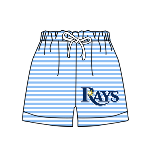 Custom moq 5 mix size milk silk summer teams Baby Blue Striped Drawstring Shorts for Children Elastic Waist Kids Summer Shorts