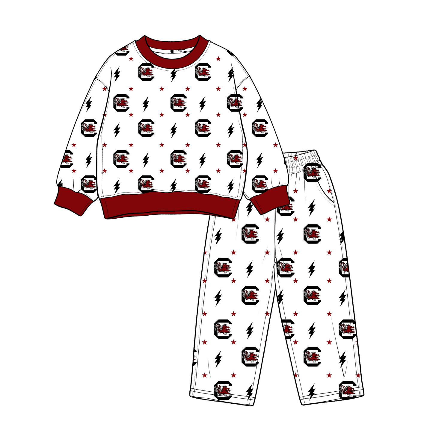 custom moq 5 mix size MSD070909 Baby Kids White Printed Long Sleeve Tops Pants Team Casual Outfit Set