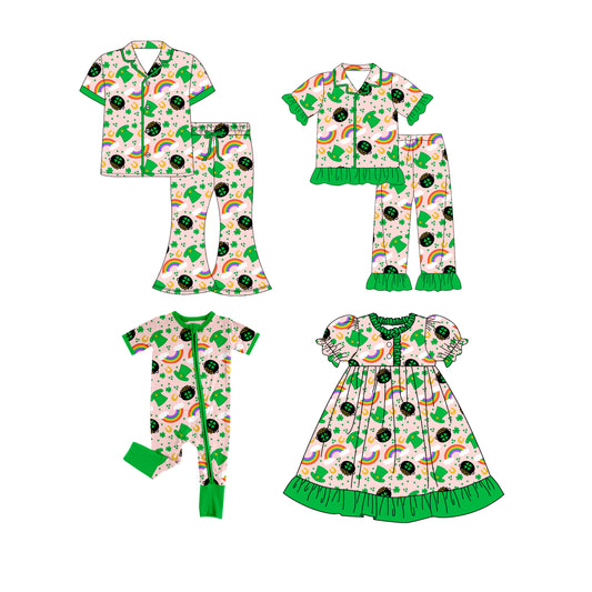 25.9.18 custom each style moq 8 eta 6-8week Sibling Sister rainbow green baby short sleeve pants seta and dress and romper and adult set match design