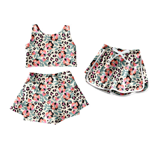 4.9 custom each style moq 5eta 4-6week Sibling Sister leopard floral baby girls clothes Short sleeve yoga dress and shorts match family design